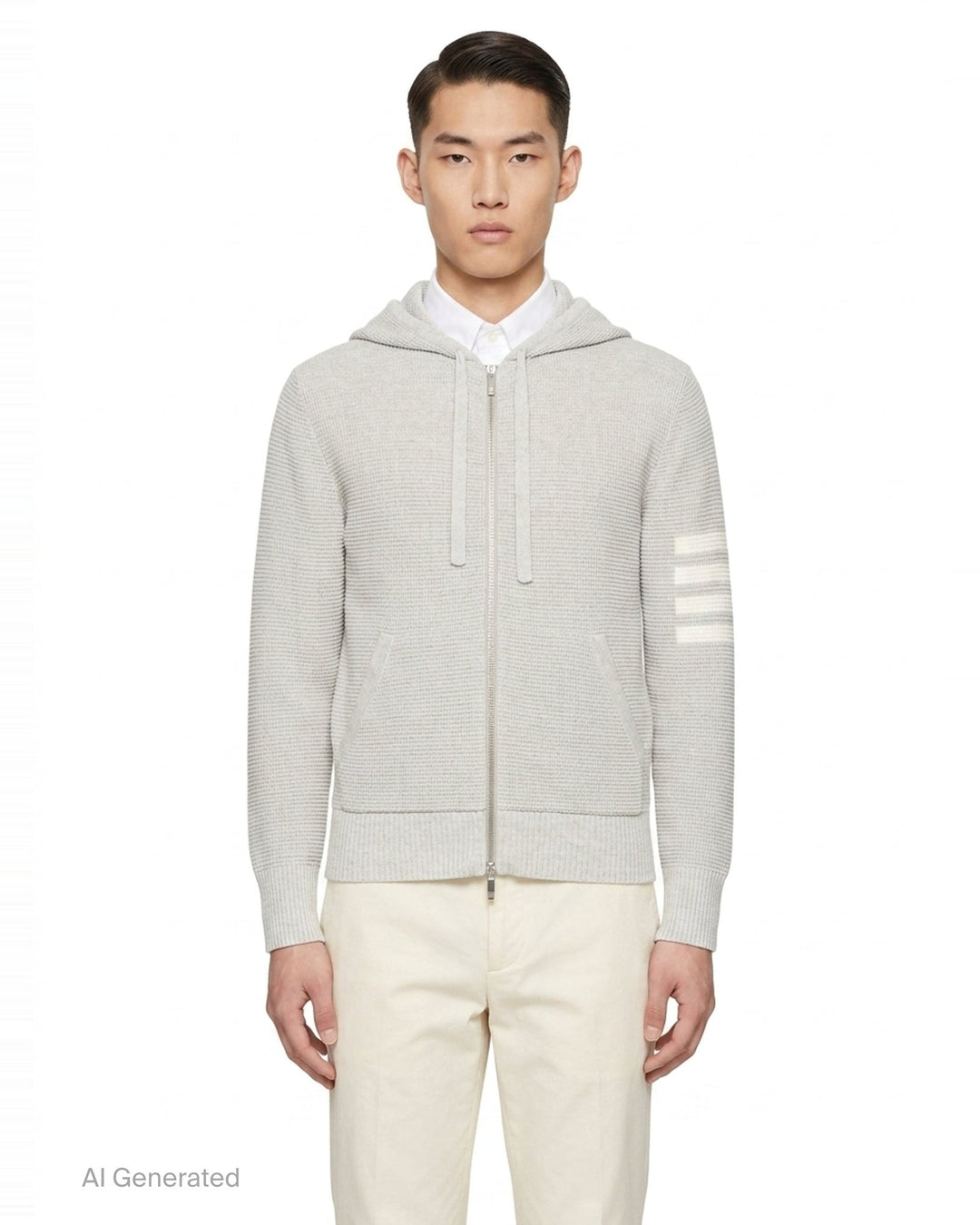 Textured Stitch Relaxed Fit Zip Hoodie | Thom Browne | Club21 - front