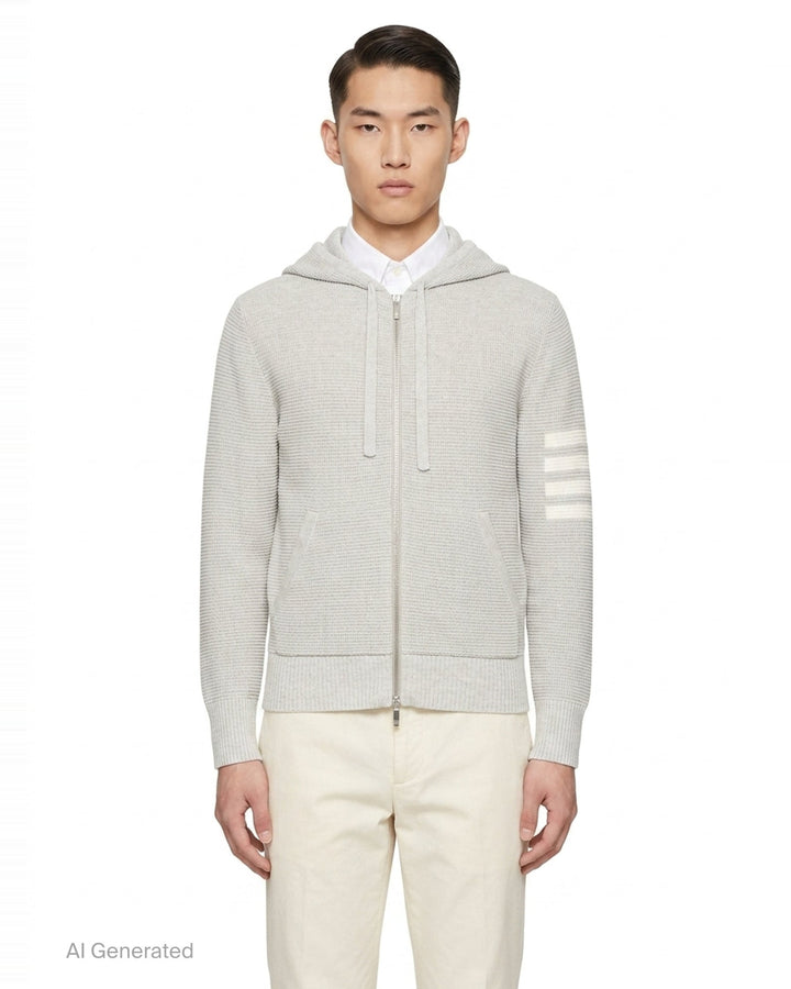 Textured Stitch Relaxed Fit Zip Hoodie | Thom Browne | Club21 - front