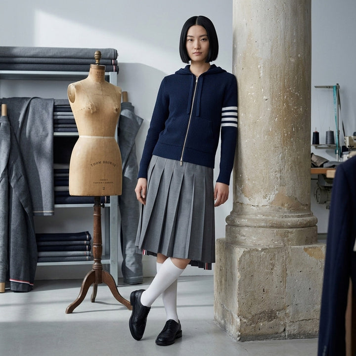 Textured Stitch Relaxed Fit Zip Hoodie | Thom Browne | Club21 - lifestyle