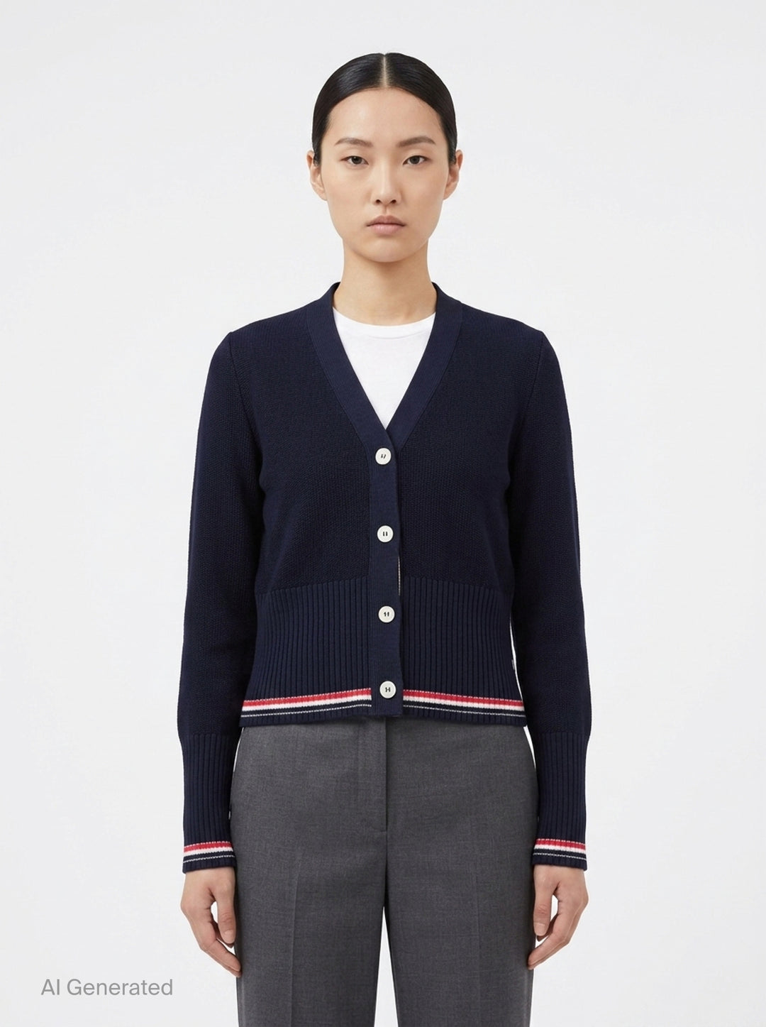 Textured Stitch V-Neck Cardigan | Thom Browne | Club21 - front