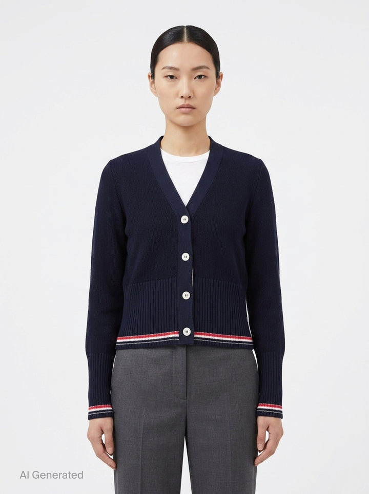 Textured Stitch V-Neck Cardigan | Thom Browne | Club21 - front