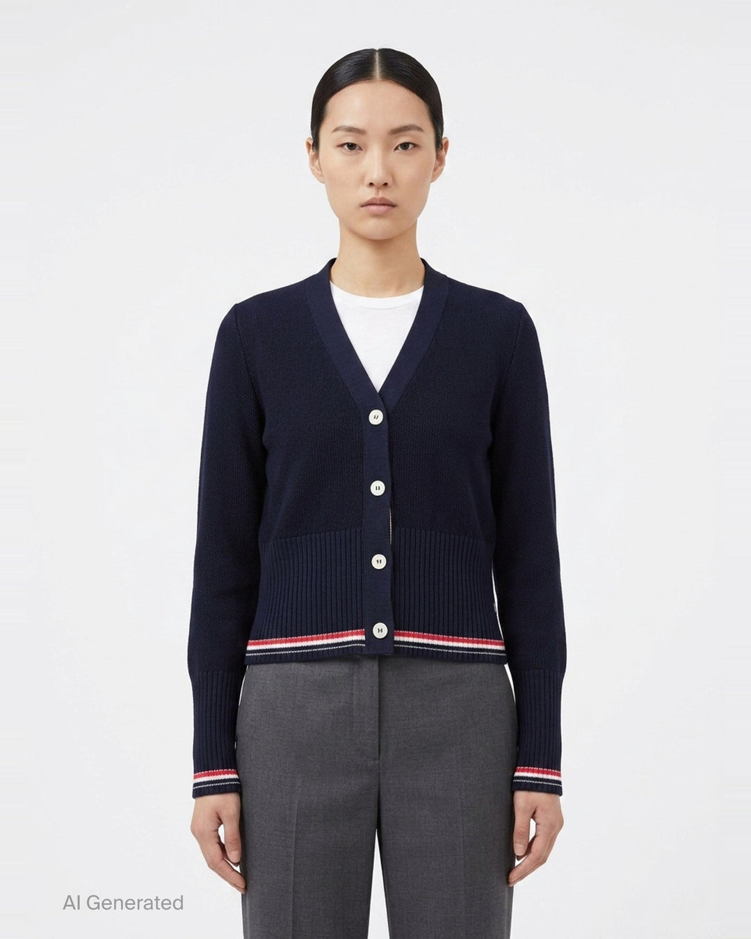 Textured Stitch V-Neck Cardigan | Thom Browne | Club21 - front