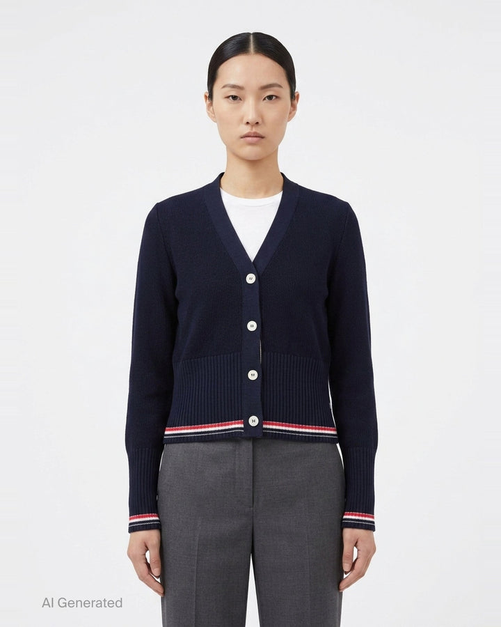 Textured Stitch V-Neck Cardigan | Thom Browne | Club21 - front