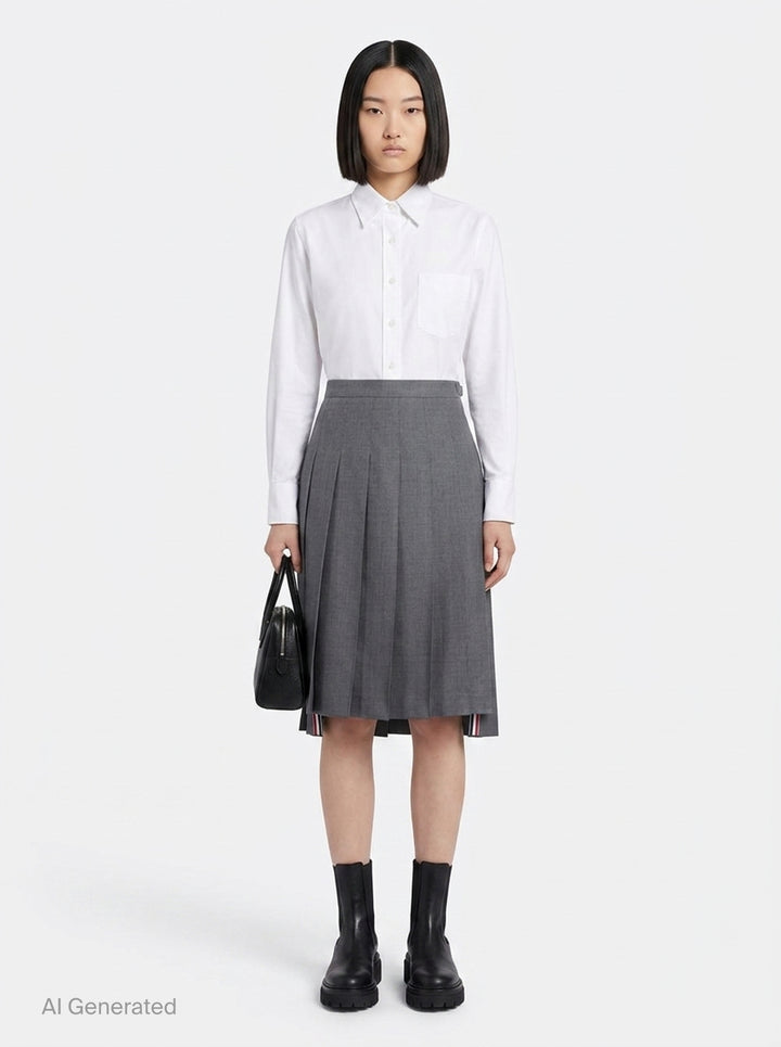 Twill Midi Pleated Skirt | Thom Browne | Club21 - front