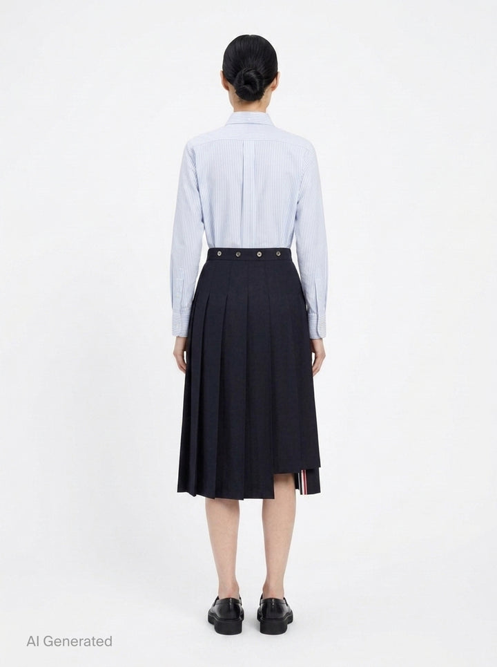 Twill Pleated Midi Skirt | Thom Browne | Club21 - back