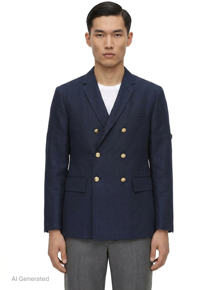 Unconstructed Wide Shoulder Double-Breasted Blazer | Thom Browne | Club21 - front