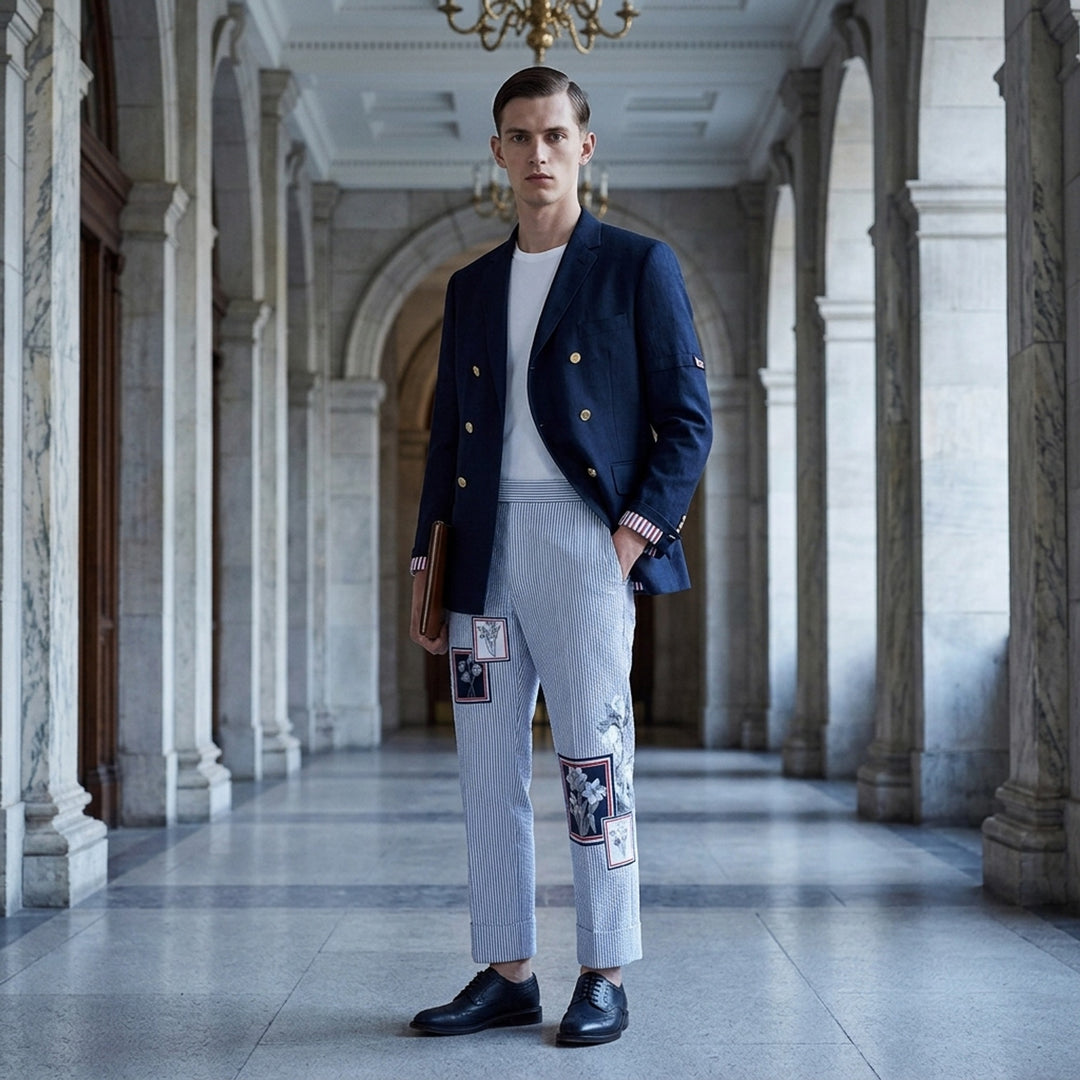 Unconstructed Wide Shoulder Double-Breasted Blazer | Thom Browne | Club21 - lifestyle