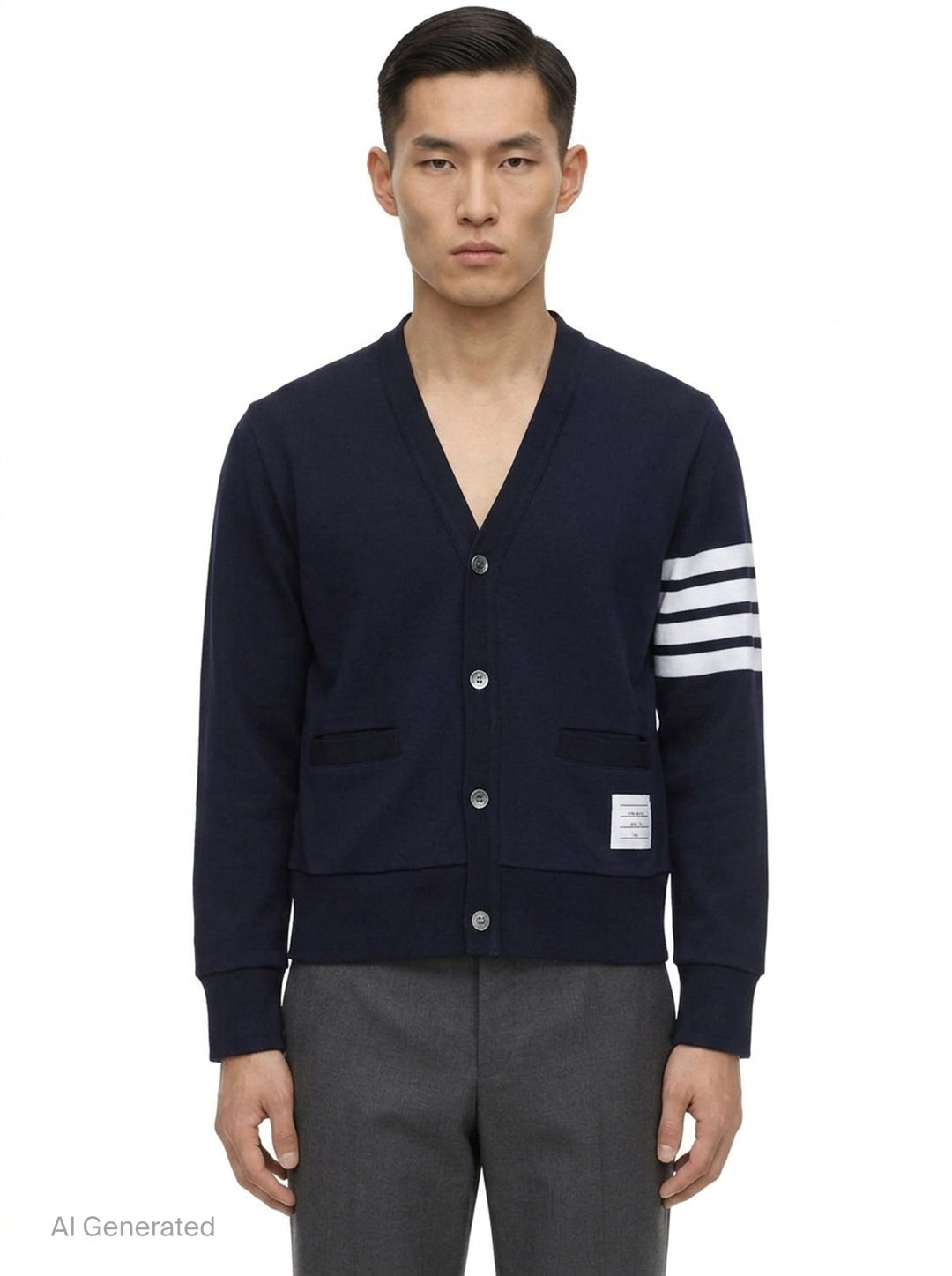 V-Neck 4-Bar Stripe Cardigan | Thom Browne | Club21 - front
