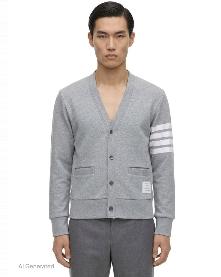V-Neck 4-Bar Stripe Cardigan | Thom Browne | Club21 - front