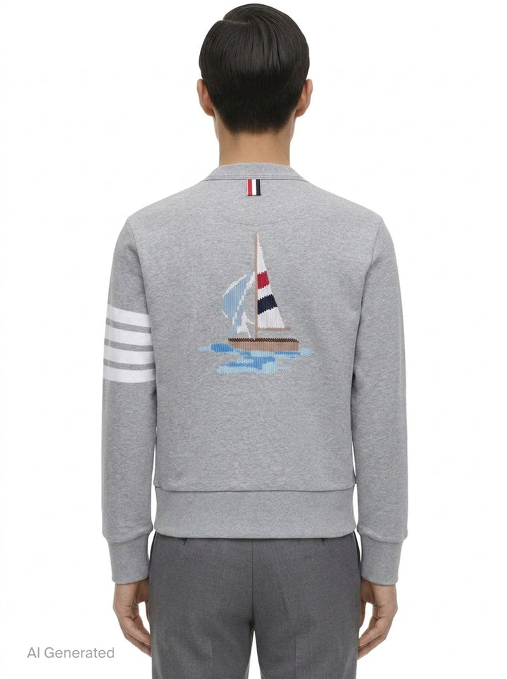 V-Neck 4-Bar Stripe Cardigan | Thom Browne | Club21 - back