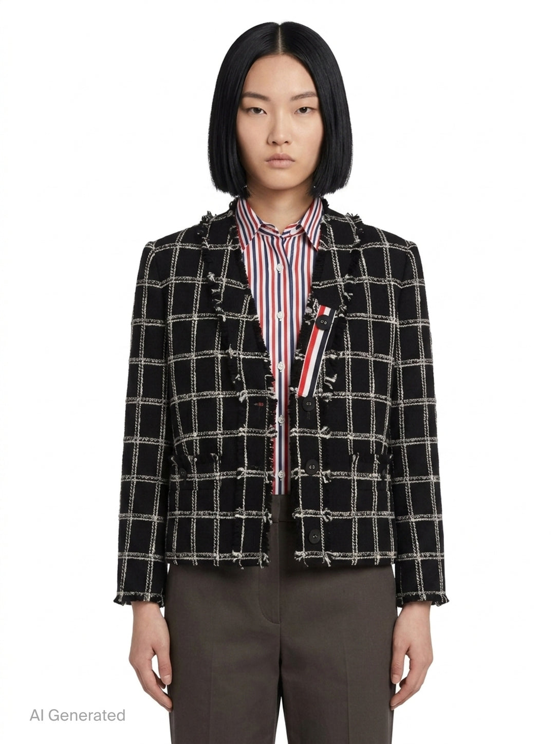 V-Neck Tweed Cardigan Jacket | Thom Browne | Club21 - front