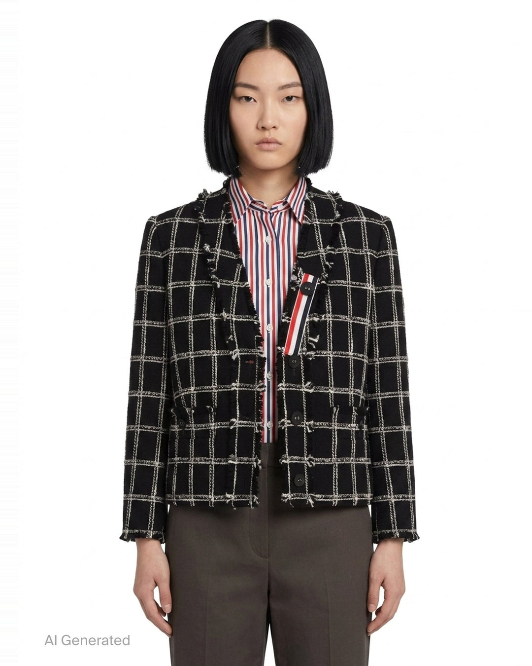 V-Neck Tweed Cardigan Jacket | Thom Browne | Club21 - front