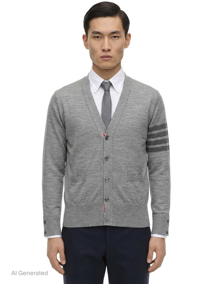 Wool 4-Bar V-Neck Cardigan | Thom Browne | Club21 - front