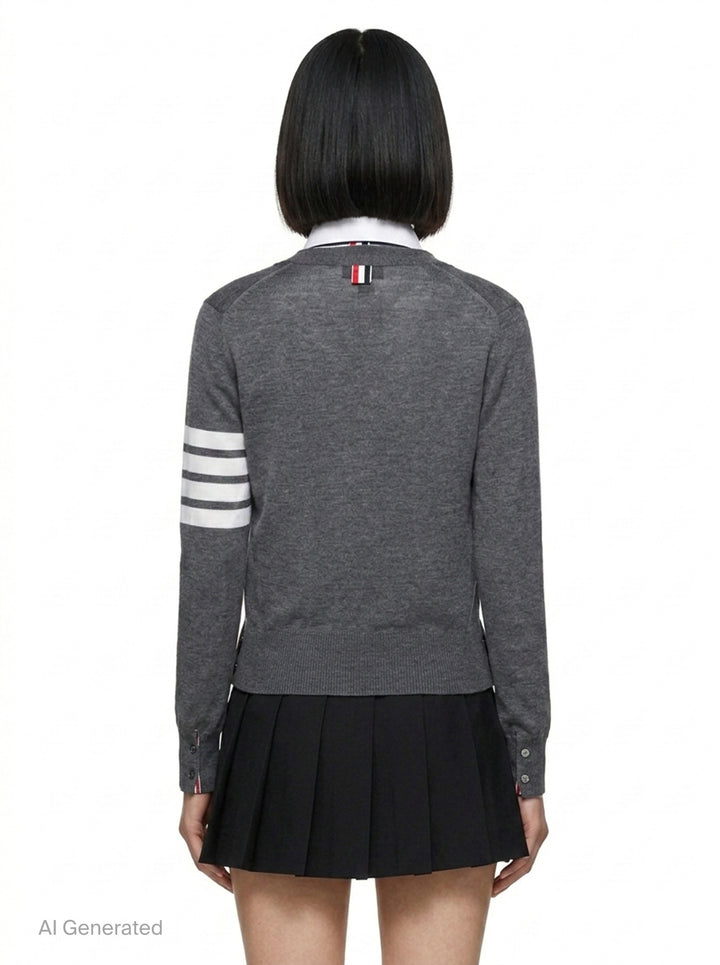 Wool 4-Bar V-Neck Cardigan | Thom Browne | Club21 - back