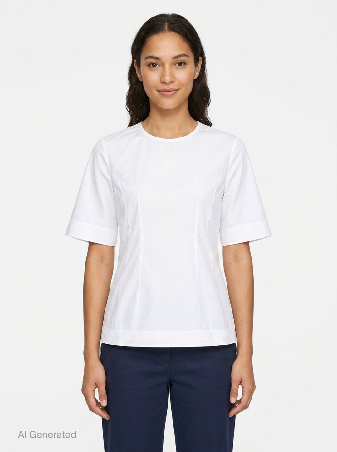 Toteme Sculptural Cotton Top in white, featuring a fitted seamed bodice, round neckline, and short fluted sleeves with a folded hem detail, shown from the front against a white background - front