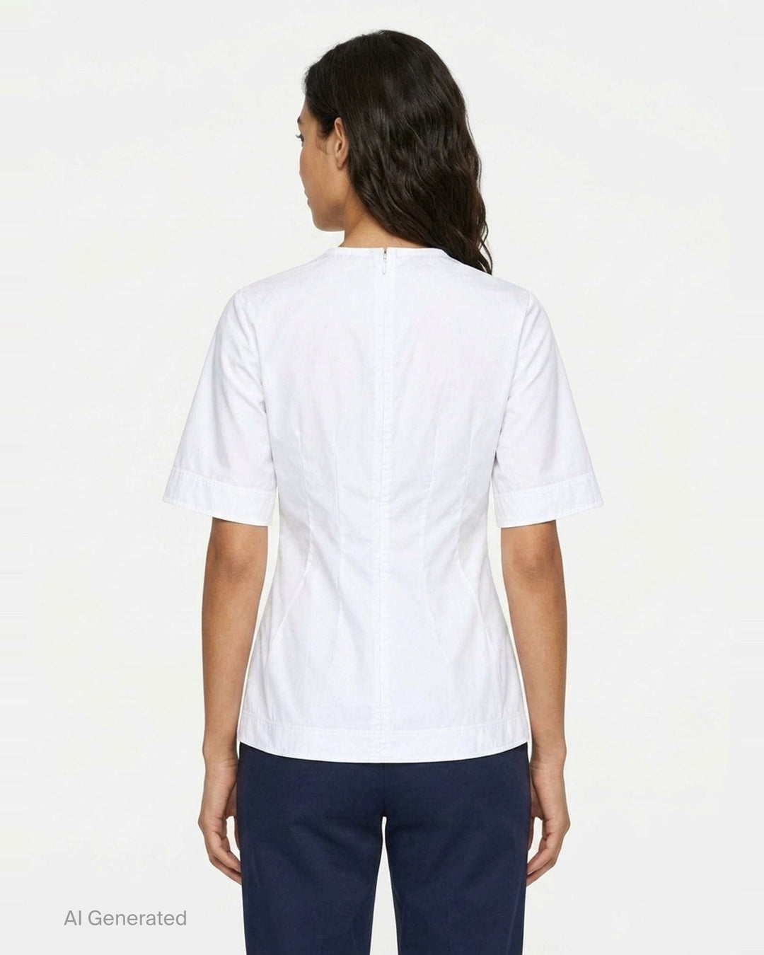 Toteme Sculptural Cotton Top in white, featuring a fitted seamed bodice, round neckline, and short fluted sleeves with a folded hem detail, shown from the front against a white background - back