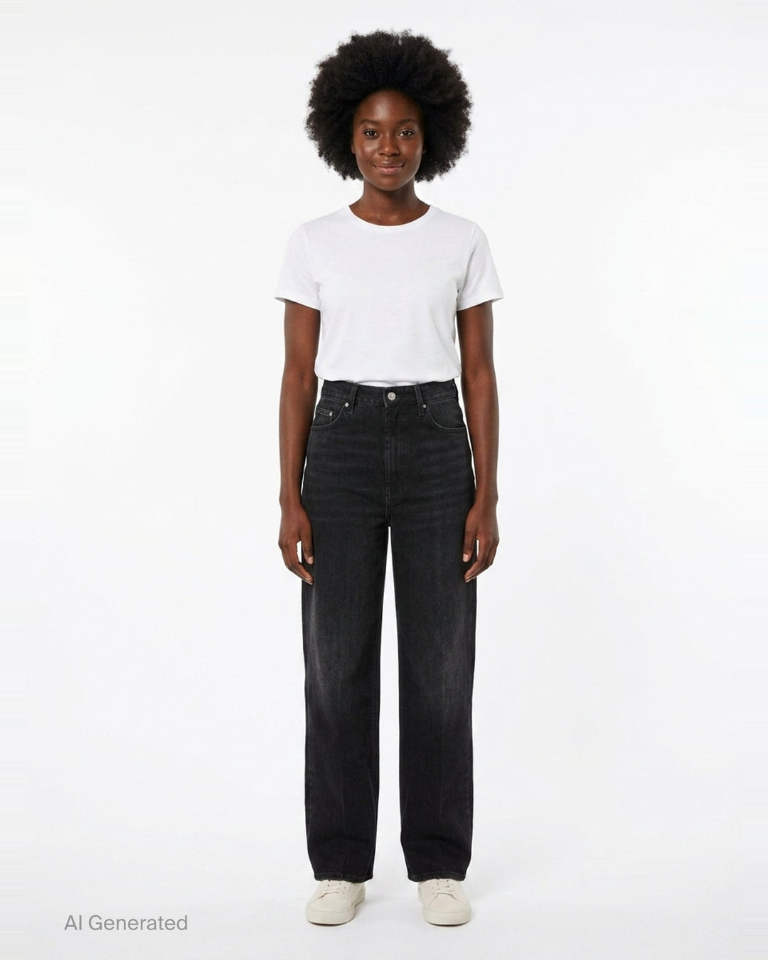 Totême Wide Leg Jeans in washed black denim, featuring a high-rise waist, five-pocket construction, and a relaxed straight-falling leg, shown flat against a white background - front