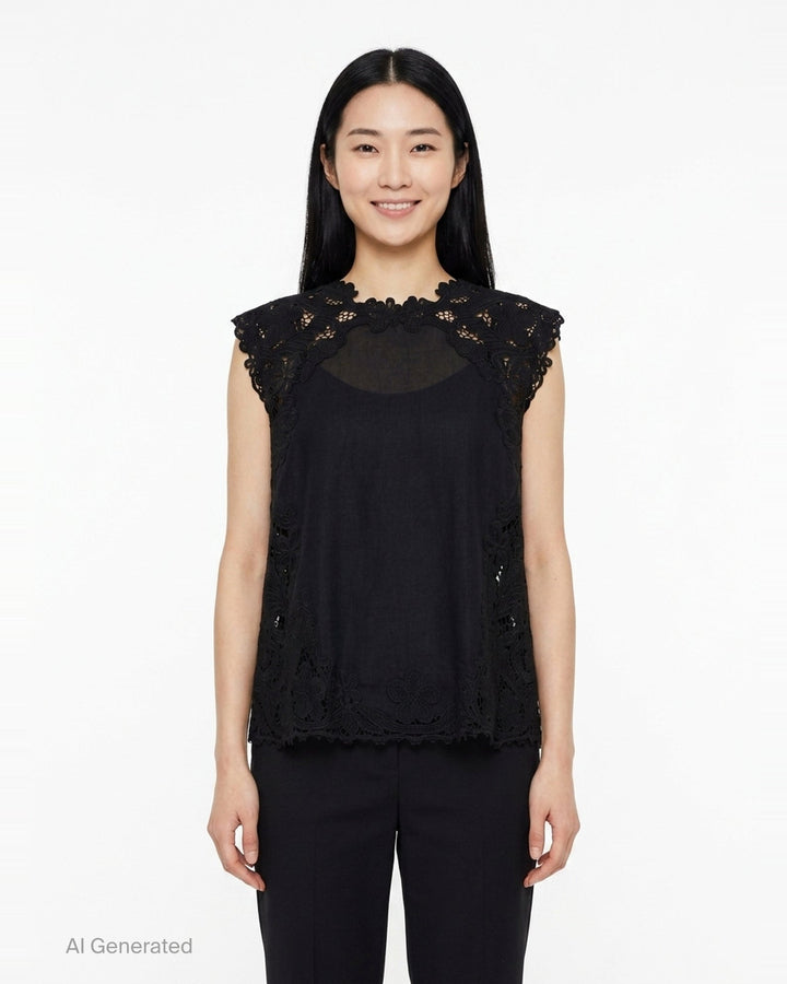 Amelie Lace Trim Linen Top | Ulla Johnson | Club21 - front