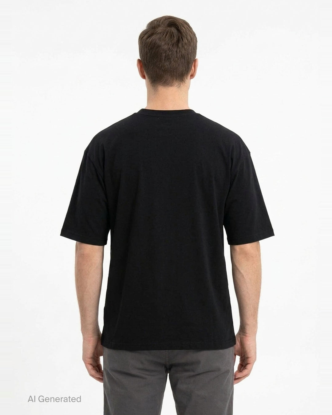 Undercover Bear Print Tee in black, featuring an oversized collage-style multicolour teddy bear graphic on the chest, laid flat on a white background - back