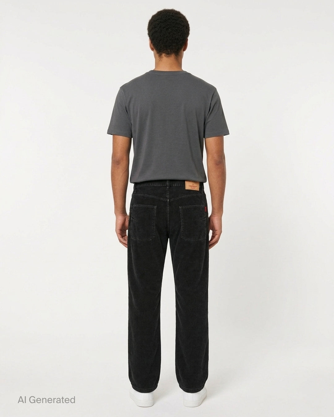Undercover black corduroy pants with straight legs, knee seams and five-pocket styling, shown front view - back