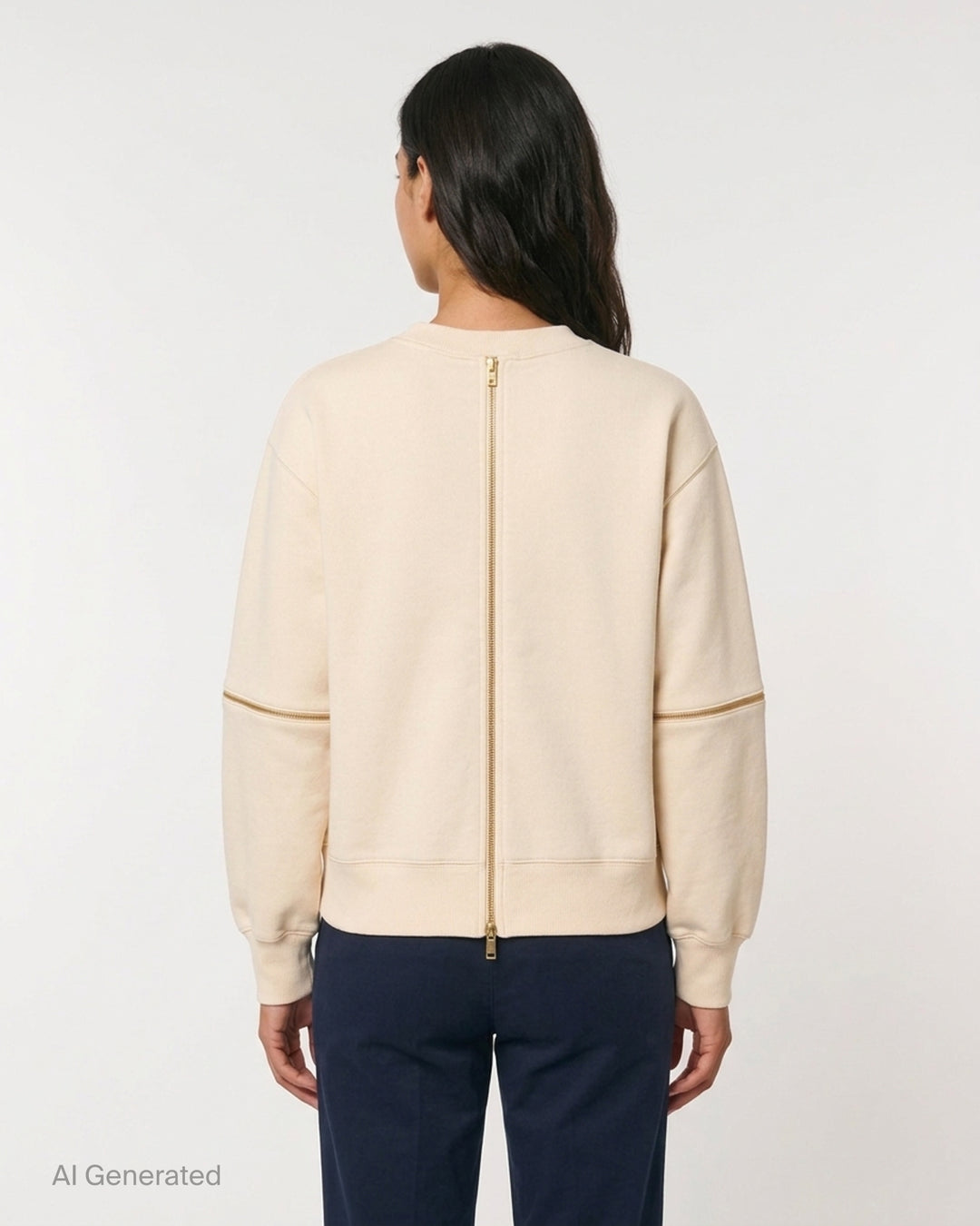 Undercover cream crewneck sweatshirt with zip details across the sleeves and an embellished logo at the chest - back