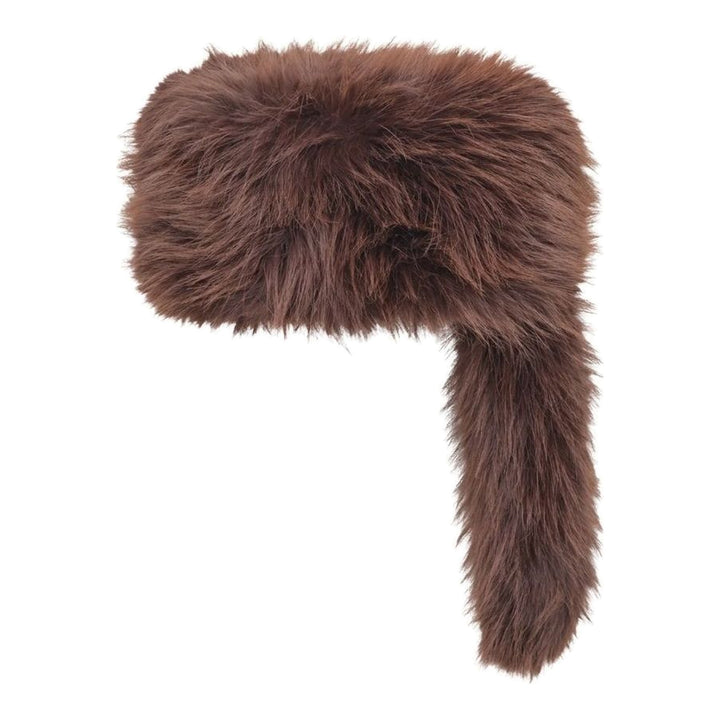 Vaquera chocolate brown woven raccoon tail hat with a rounded plush crown and long tail, shown against a white background - packshot
