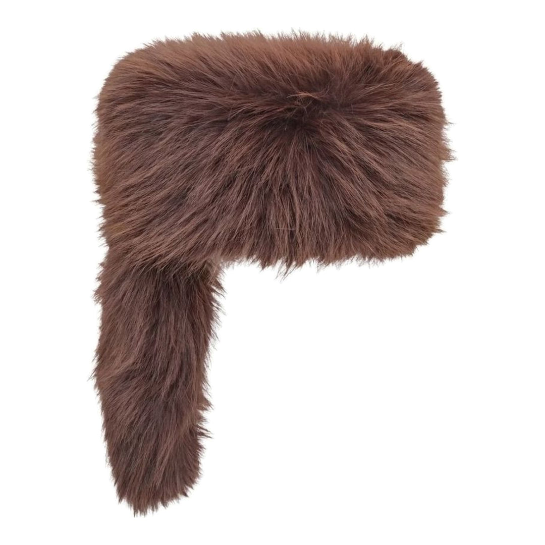 Vaquera chocolate brown woven raccoon tail hat with a rounded plush crown and long tail, shown against a white background - packshot