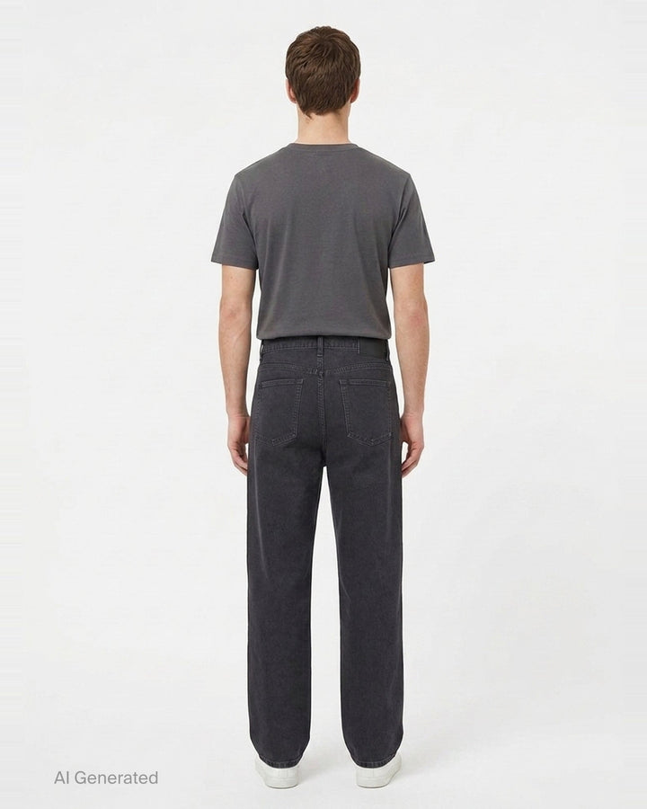 visvim Fluxus 03 Wide Corduroy Pants in washed black, featuring a high-rise waist, five-pocket construction, and a wide straight leg — front flat lay view - back
