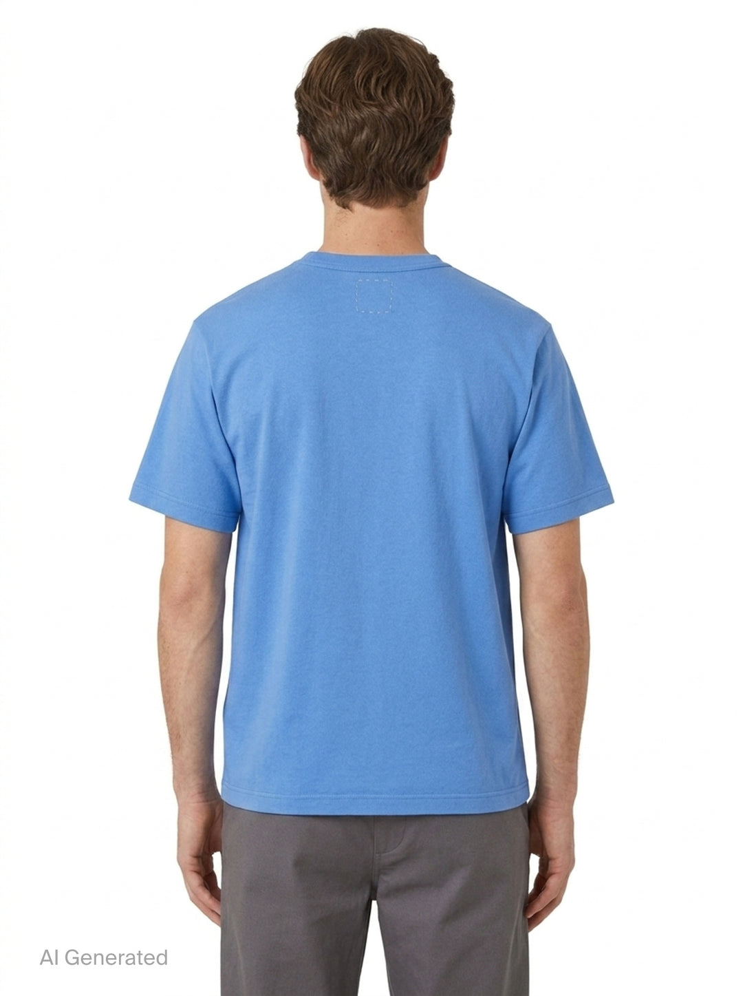 visvim Tiger Man Jumbo Short Sleeve Tee in cornflower blue, featuring a hand-drawn style striped tiger graphic with white script lettering above and below, laid flat on a white background - back