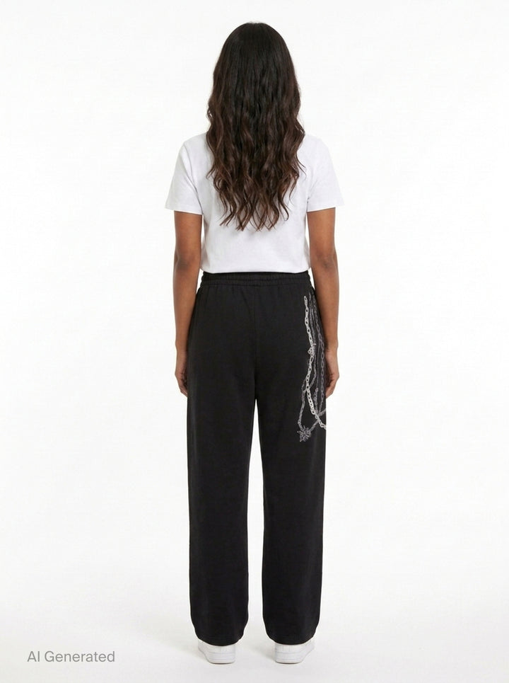 Black Chain Graphic Sweatpants | We11done | Club21 - back