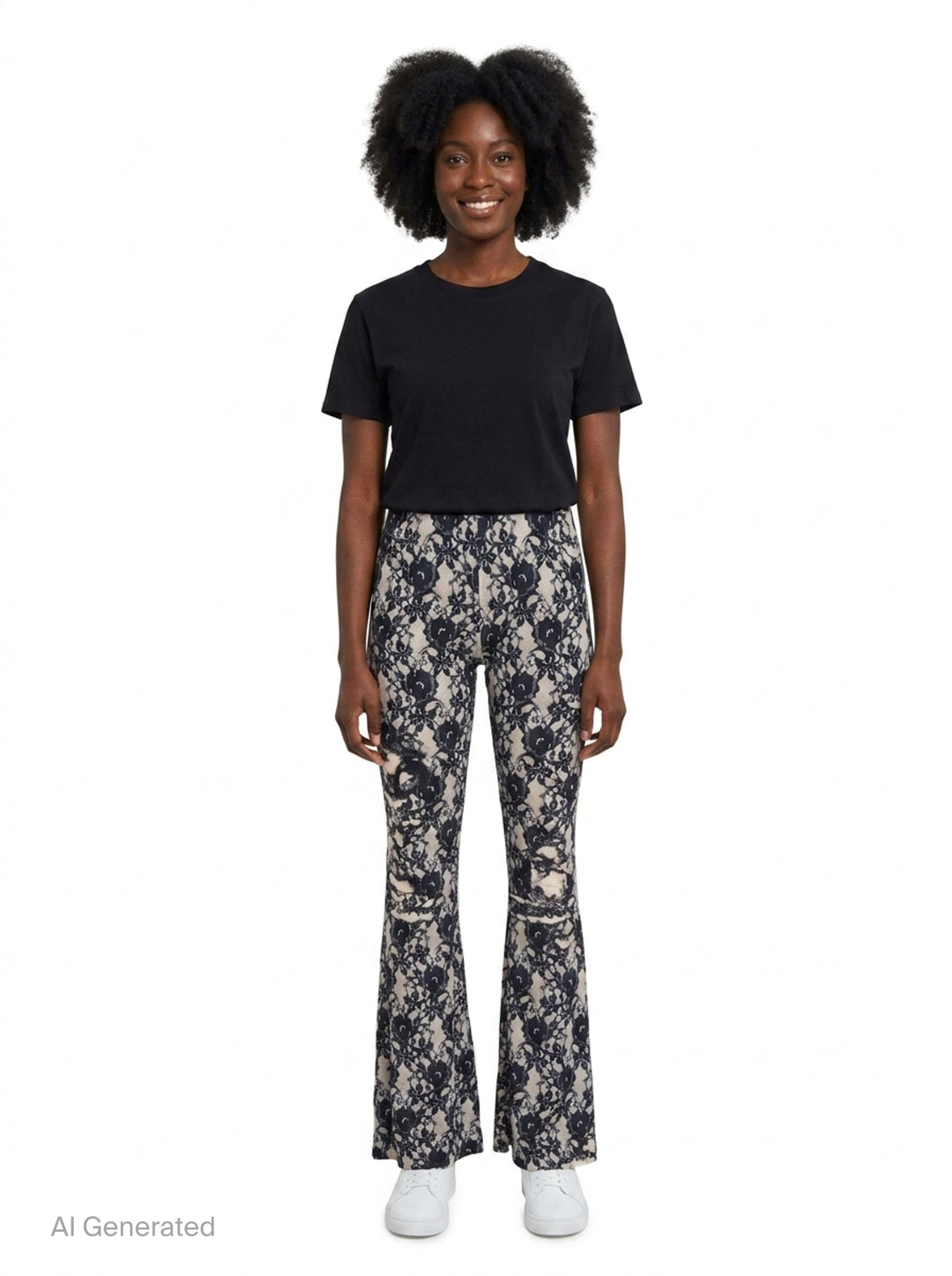 Black Lace Printed Flare Pants | We11done | Club21 - front