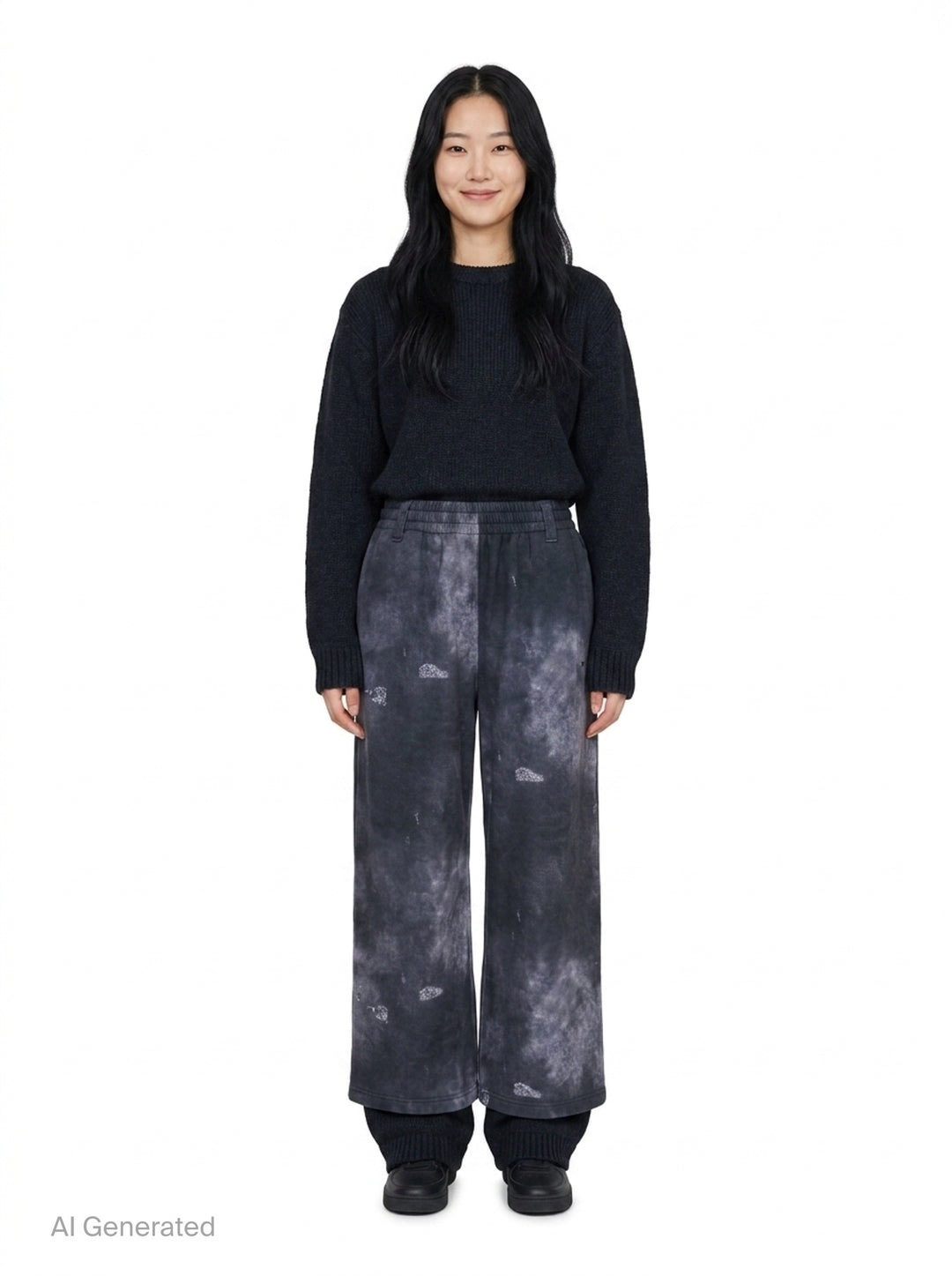 Black Trompe L'Oeil Denim Print Sweatpants | We11done | Club21 - front