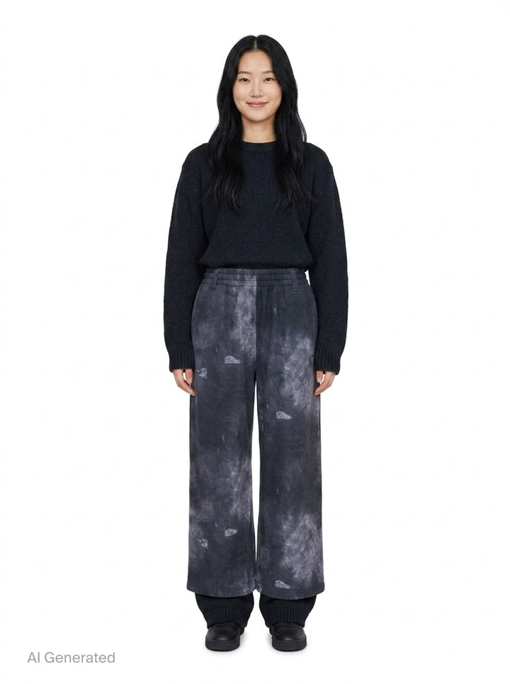 Black Trompe L'Oeil Denim Print Sweatpants | We11done | Club21 - front