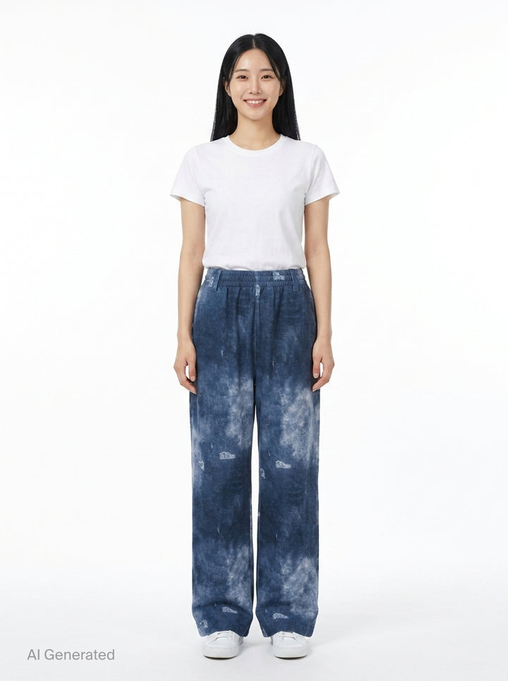 Blue Trompe L'Oeil Denim Print Sweatpants | We11done | Club21 - front