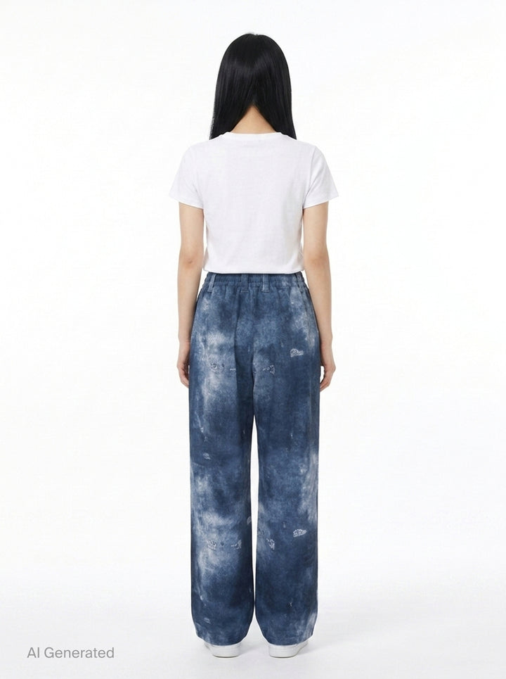 Blue Trompe L'Oeil Denim Print Sweatpants | We11done | Club21 - back