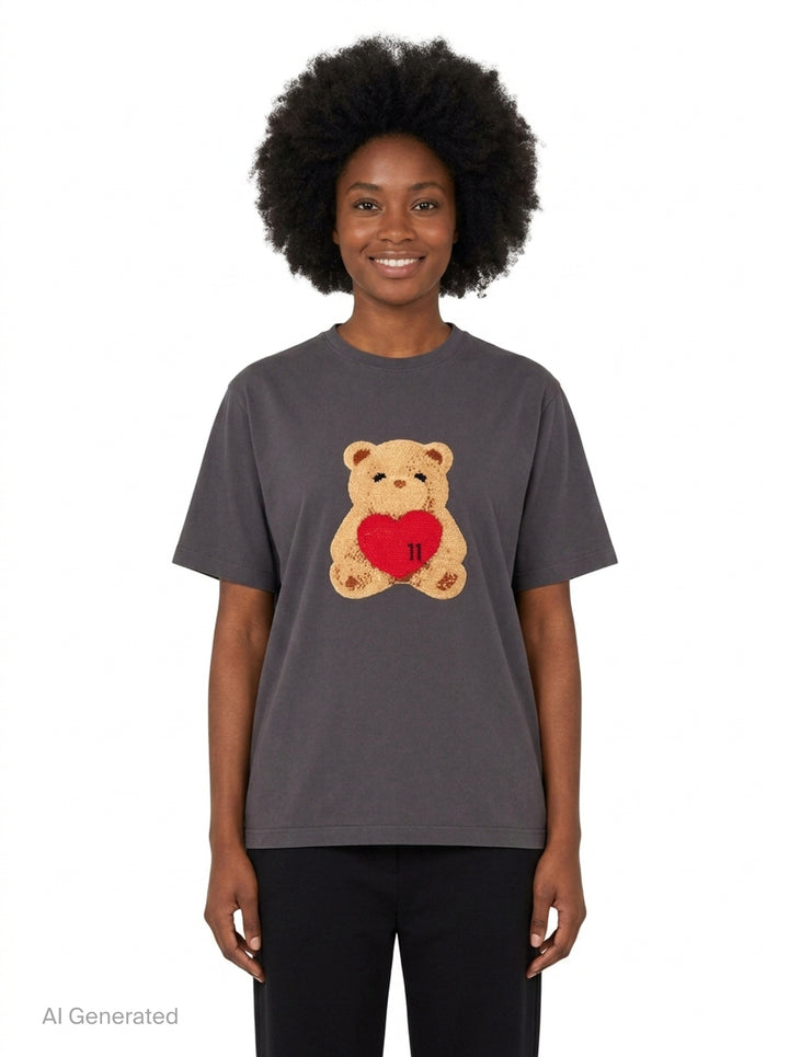 Charcoal Teddy Embroidery Tee | We11done | Club21 - front