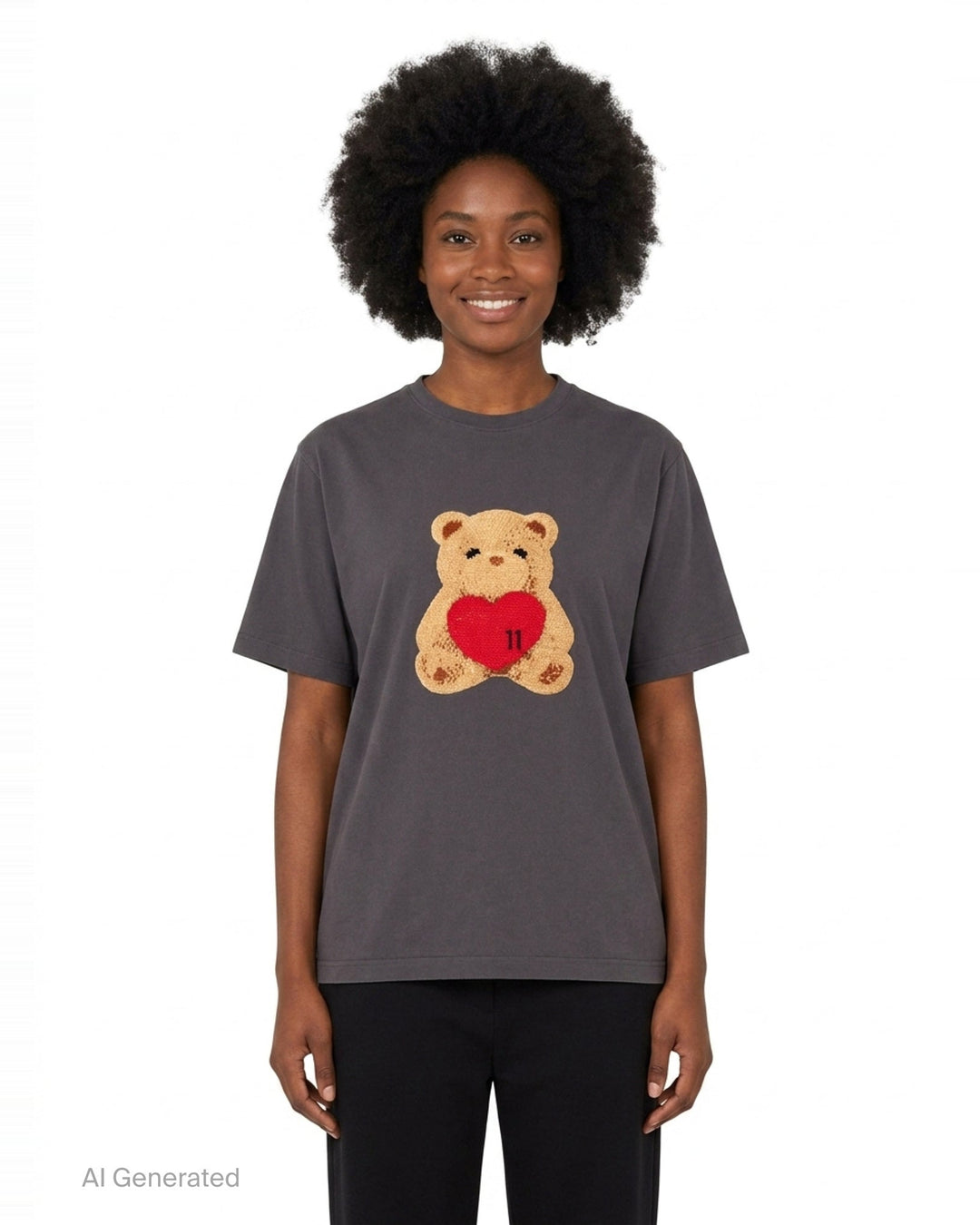 Charcoal Teddy Embroidery Tee | We11done | Club21 - front