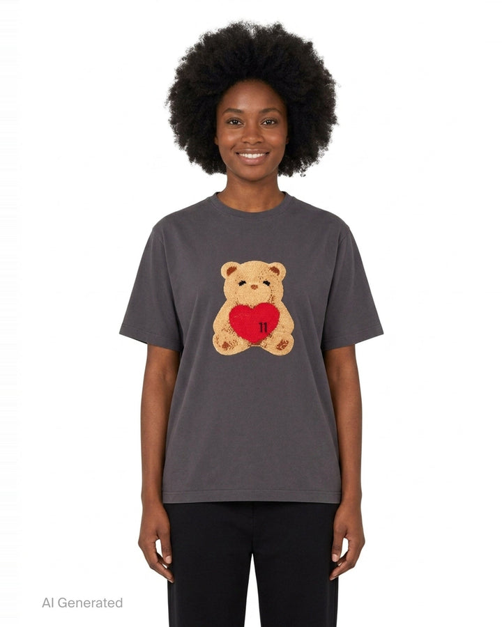 Charcoal Teddy Embroidery Tee | We11done | Club21 - front