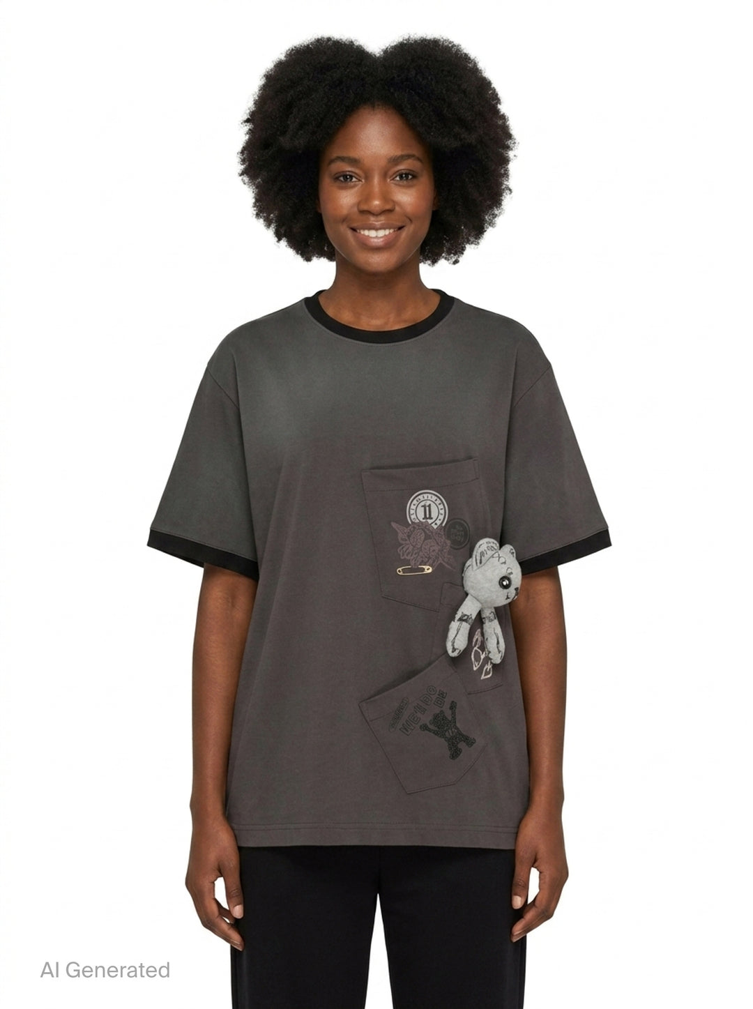 Charcoal Washed Doodle Teddy Tee | We11done | Club21 - front