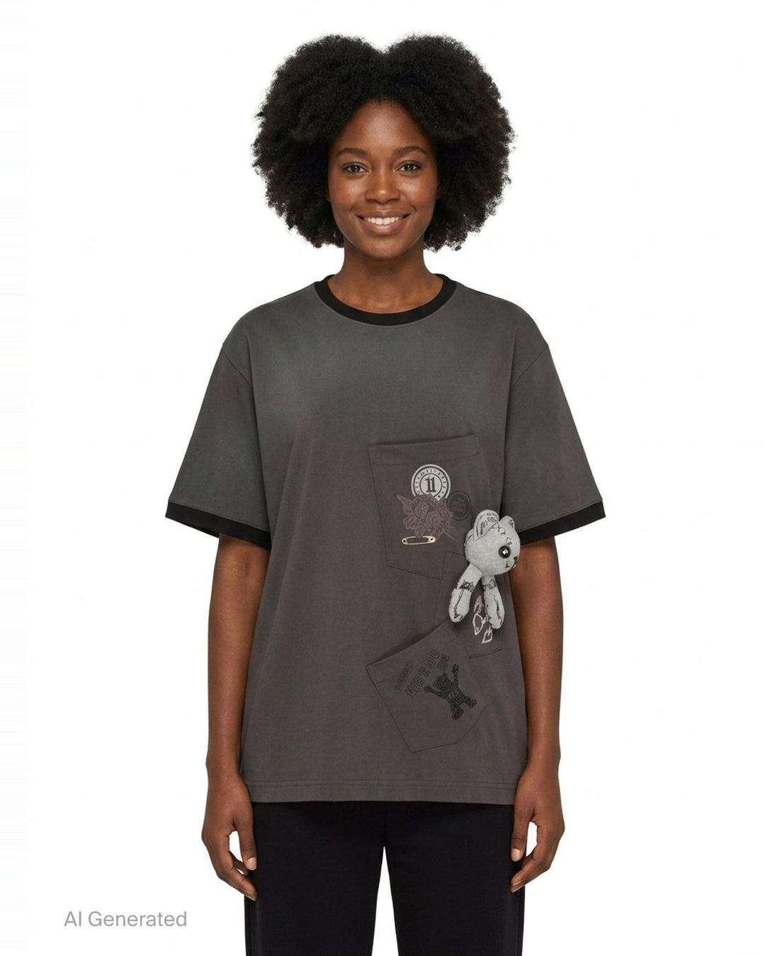 Charcoal Washed Doodle Teddy Tee | We11done | Club21 - front