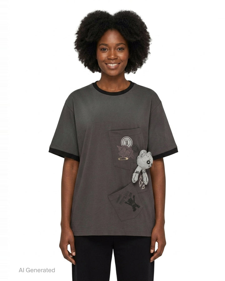 Charcoal Washed Doodle Teddy Tee | We11done | Club21 - front