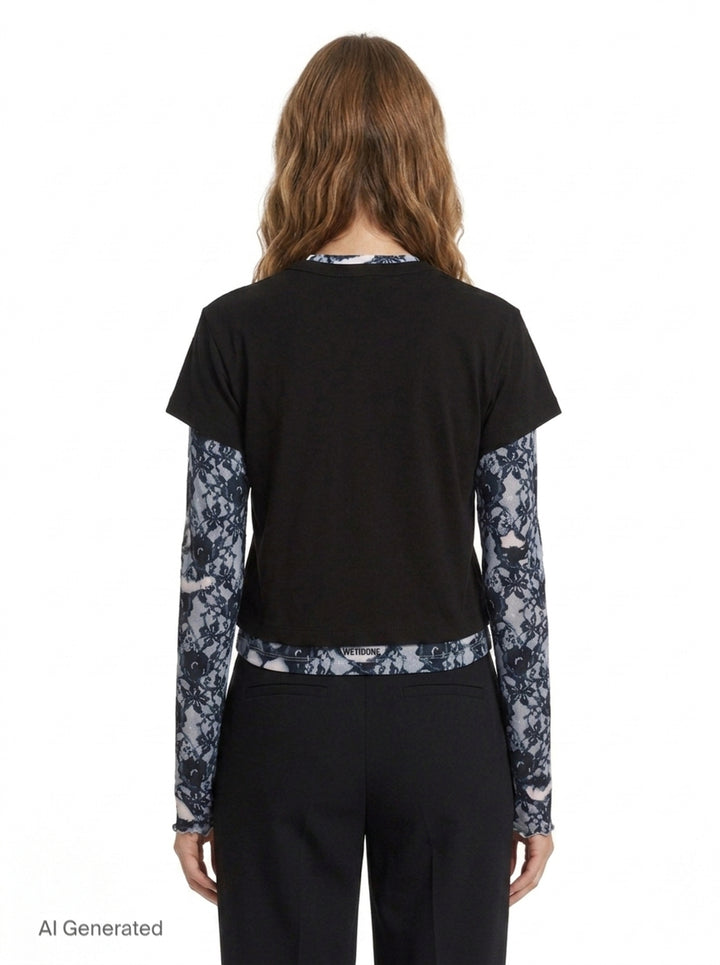 Layered Lace Print Tee | We11done | Club21 - back
