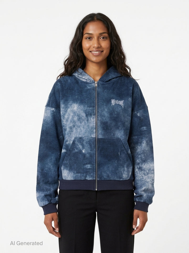 Trompe L'Oeil Denim Print Hoodie | We11done | Club21 - front