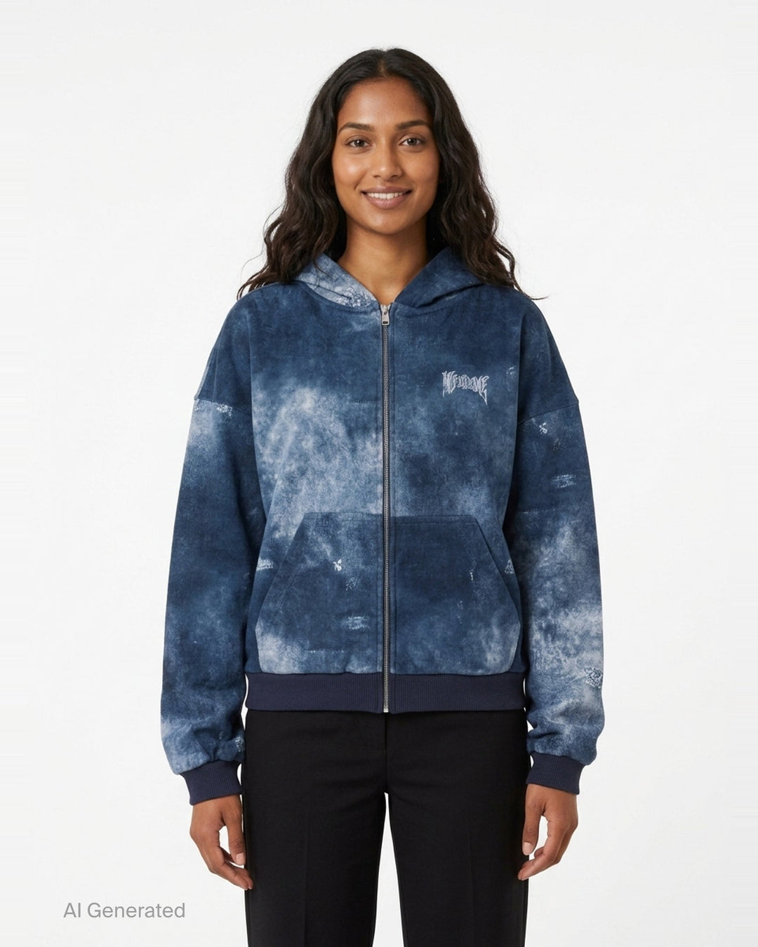 Trompe L'Oeil Denim Print Hoodie | We11done | Club21 - front