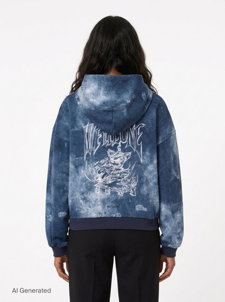 Trompe L'Oeil Denim Print Hoodie | We11done | Club21 - back