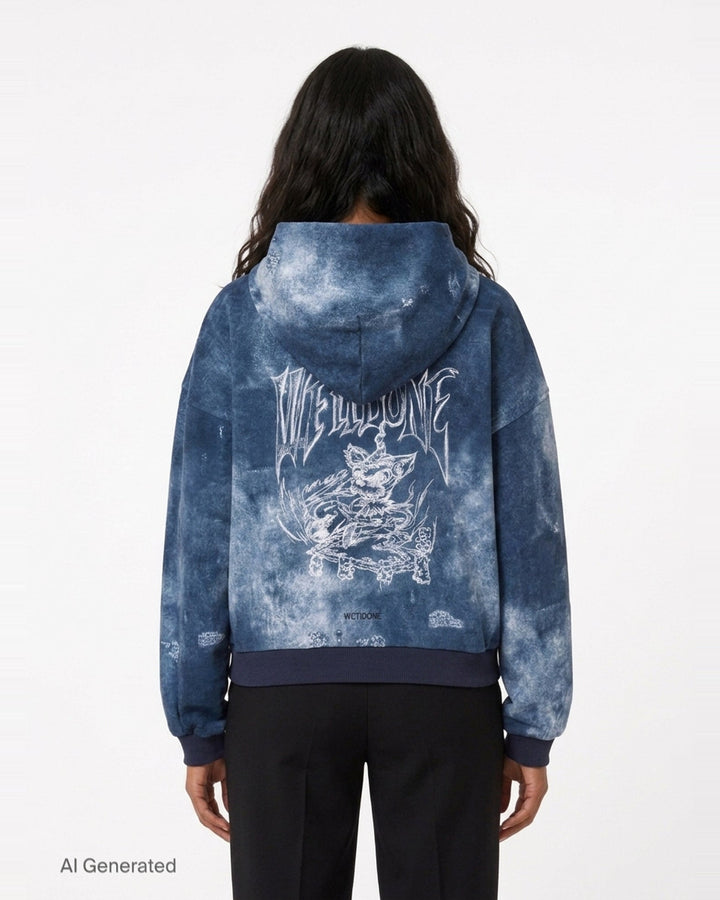 Trompe L'Oeil Denim Print Hoodie | We11done | Club21 - back