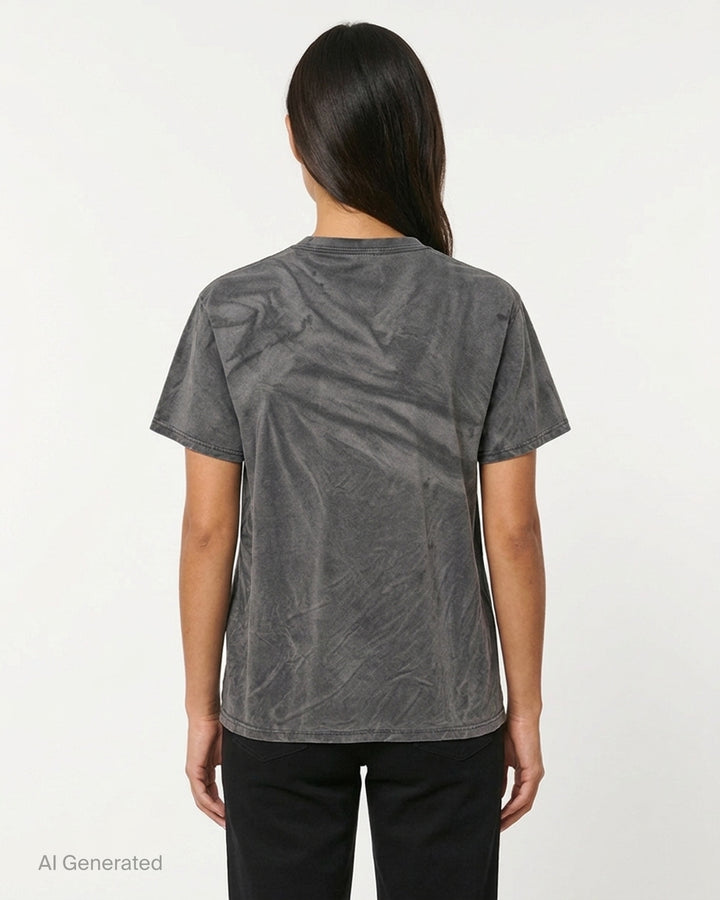Westfall Ginji short sleeve T-shirt in washed charcoal with a black cottage graphic surrounded by twisting branches - back