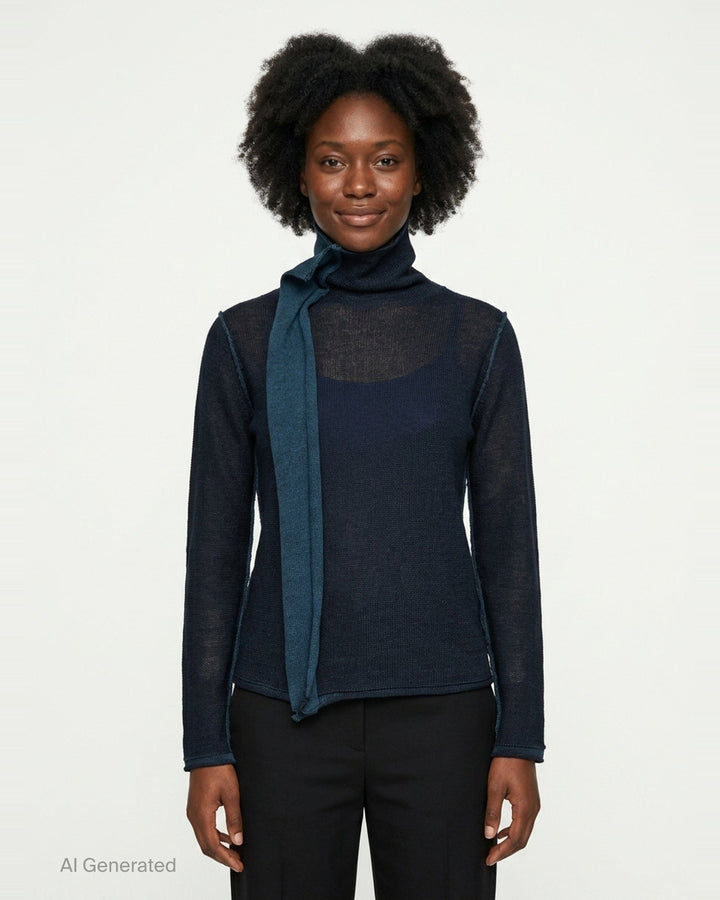 High Neck Knit Top with Cloth | Y's | Club21 - front
