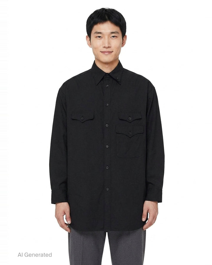 3 Flap Asymmetry Long Sleeve Shirt | Yohji Yamamoto | Club21 - front