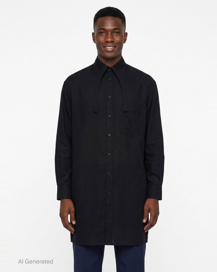 Collar Tab Long Blouse | Yohji Yamamoto | Club21 - front